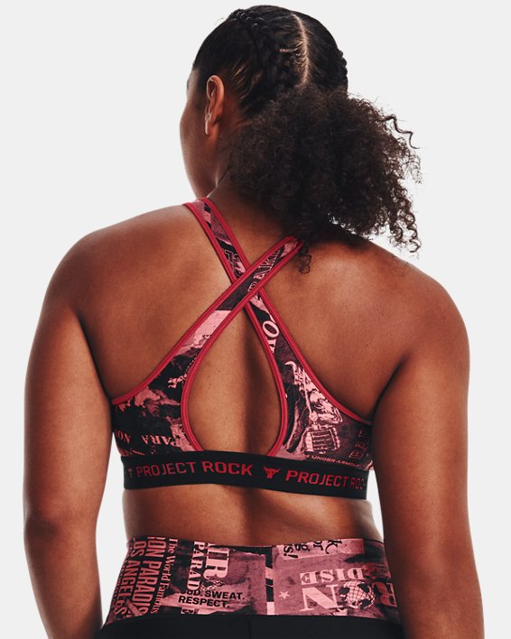 Women's Project Rock Crossback Printed Sports Bra in Pink image number 6